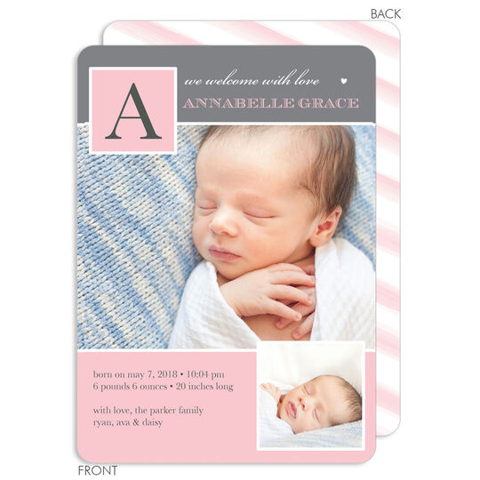 Pink Baby Monogram Announcements